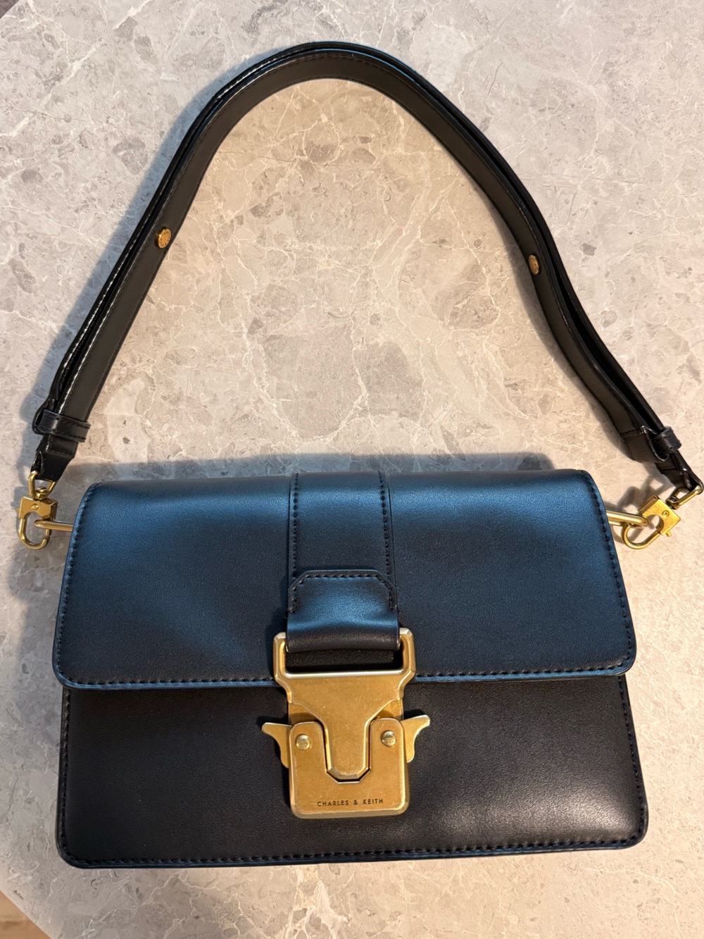 Black Leather Bag with Gold Hardware Charles and Keith
